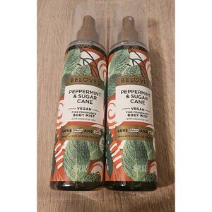 Lot Of 2 Beloved Fragrance Body Mist Peppermint & Sugar Cane 8oz New